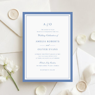 Invitation Cadre de mariage élégant à bordure de bleu poussié