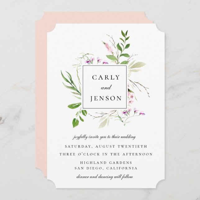 Invitation Cadre de mariage élégant à fleurs sauvages (Devant / Derrière)