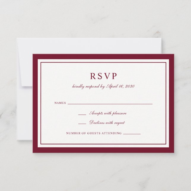 Invitation Cadre de mariage élégant classique bordeaux RSVP (Devant)