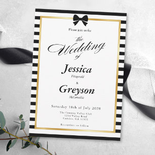 Invitation Cadre de mariage élégant noir blanc rayé or