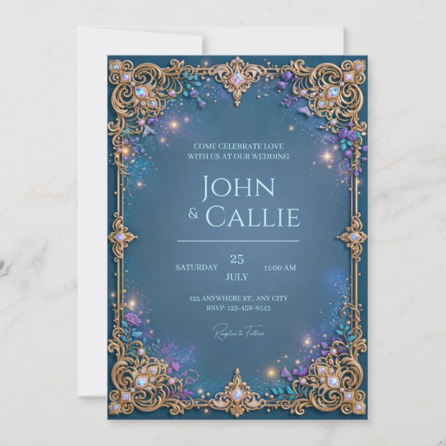 Invitation Cadre de mariage en filigrane d'améthyste sarcelle (Devant)