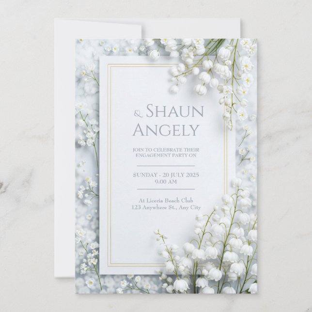 Invitation Cadre de mariage en marbre doré de White Lily Vall (Devant)