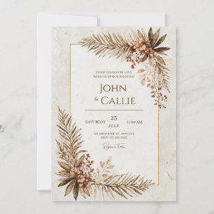 Invitation Cadre de mariage en or sépia avec feuille de palmi