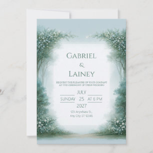 Invitation Cadre de mariage Fleur de bois aquatique brumeux