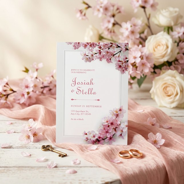 Invitation Cadre de mariage Fleur de cerisier rose et sarcell (Créateur téléchargé)