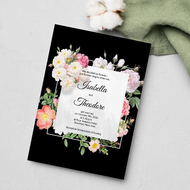 Invitation Cadre de mariage fleur rose corail blanc noir (Black white coral pink flower frame Wedding)