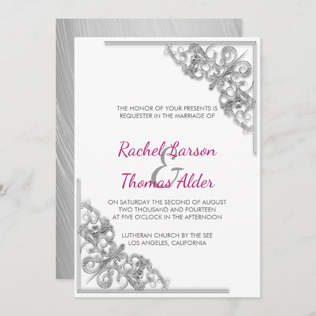 Invitation Cadre de mariage floral argenté (Devant / Derrière)