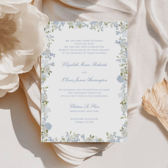 Invitation Cadre de mariage floral bleu doux romantique (Créateur téléchargé)