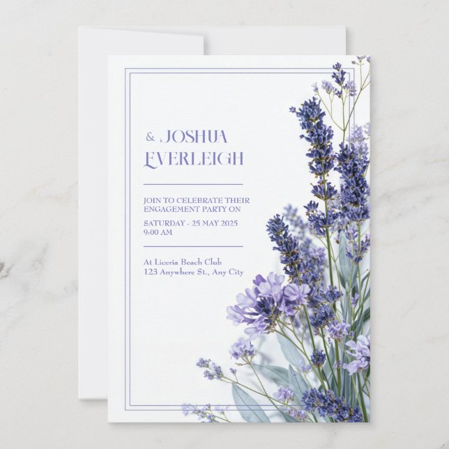 Invitation Cadre de mariage floral esquisse sarcelle lavande  (Devant)