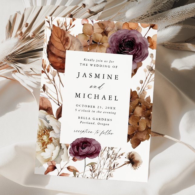 Invitation Cadre de mariage floral Marsala d'automne rustique (Créateur téléchargé)