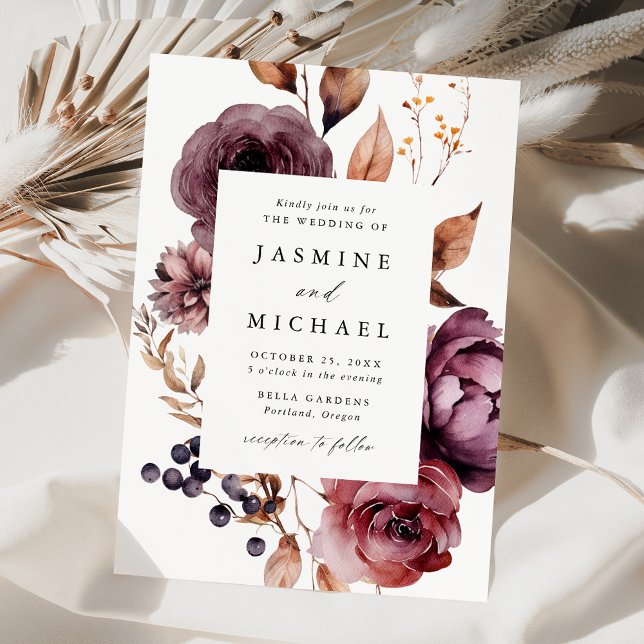 Invitation Cadre de mariage floral Marsala d'automne rustique (Créateur téléchargé)