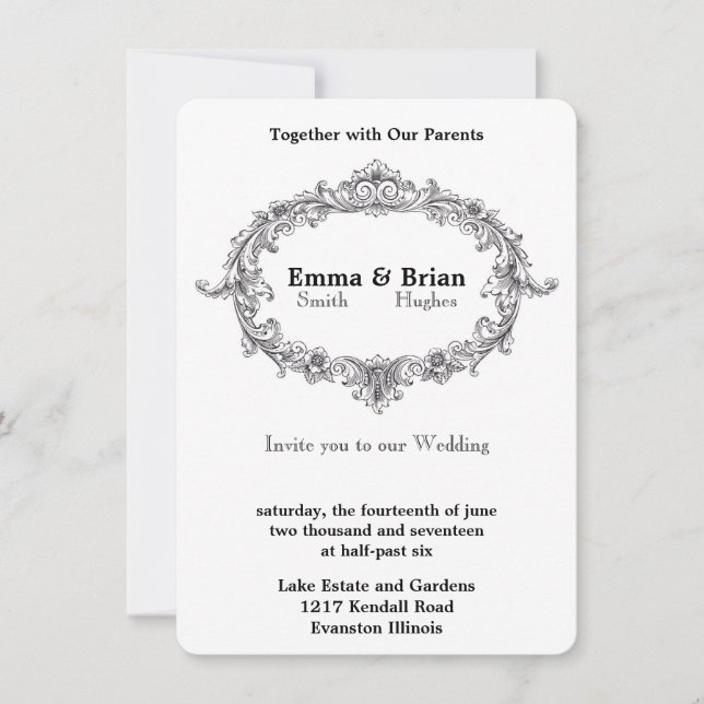 Invitation Cadre de mariage floral vintage (Devant)