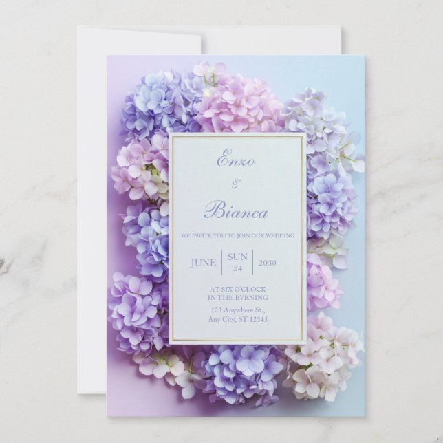 Invitation Cadre de mariage Hydrangea lavande avec encadremen (Devant)