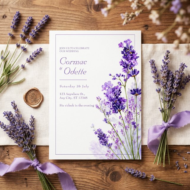 Invitation Cadre de mariage lavande aquarelle violet clair (Créateur téléchargé)