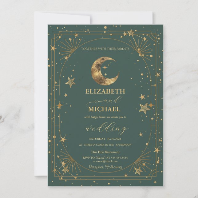 Invitation Cadre de mariage Lune Étoiles Céleste (Devant)
