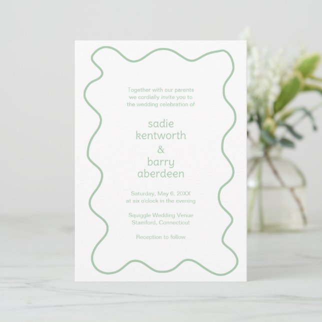 Invitation Cadre de Mariage moderne de taille simple vert (Debout devant)