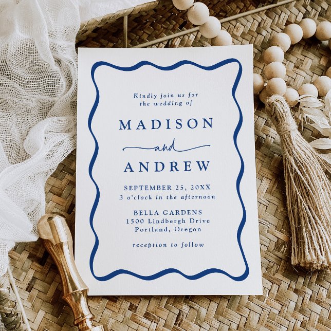 Invitation Cadre de mariage moderne ondulé bleu (Créateur téléchargé)