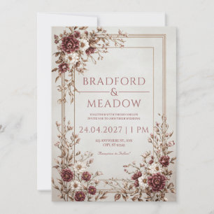 Invitation Cadre de mariage multi-ligne Ivoire Cuivre Bordeau