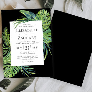 Invitation Cadre de mariage noir à feuillage tropical luxuria