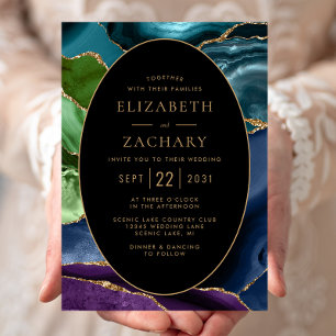 Invitation Cadre de mariage ovale en agate dorée moderne
