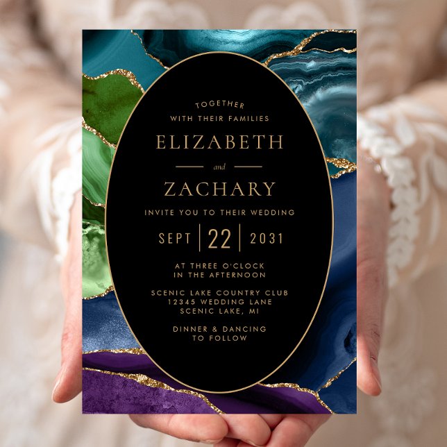 Invitation Cadre de mariage ovale en agate dorée moderne (Créateur téléchargé)