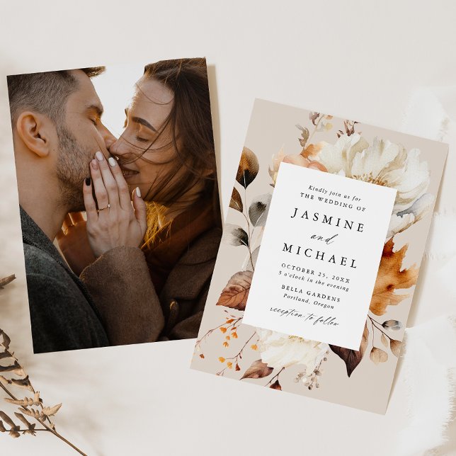 Invitation Cadre de mariage photo floral automnal rustique (Créateur téléchargé)