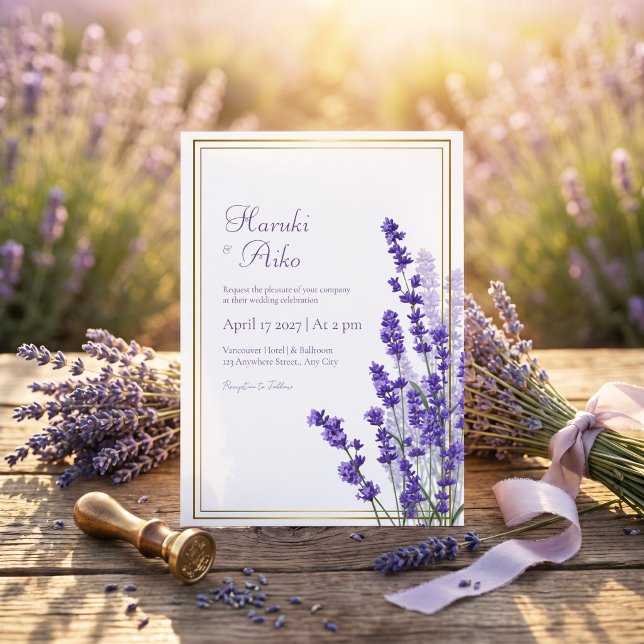 Invitation Cadre de mariage rustique à double ligne de lavand (Créateur téléchargé)