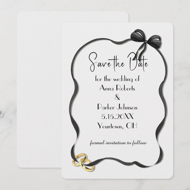 Invitation Cadre de Mariage "Save the Date" sur Fond Blanc (Devant / Derrière)