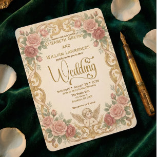 Invitation Cadre de mariage victorien avec chérubin et motif 