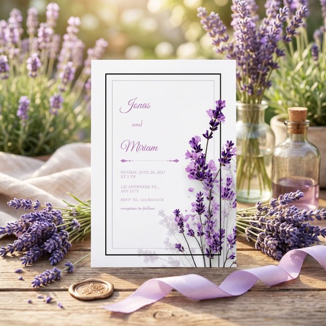 Invitation Cadre de mariage violet lavande noir moderne pour  (Créateur téléchargé)