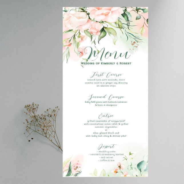 Invitation Cadre de menu de mariage avec des roses roses past (Créateur téléchargé)