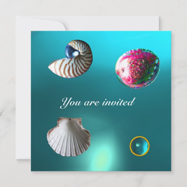 Invitation CADRE DE MER DAMASK GEM BEACH MARIAGE bleu aquamar (Devant)