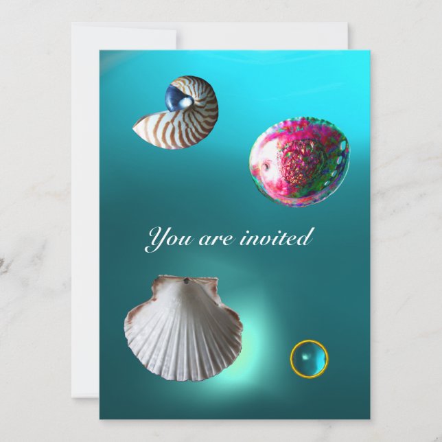 Invitation CADRE DE MER DAMASK GEM BEACH MARIAGE bleu aquamar (Devant)