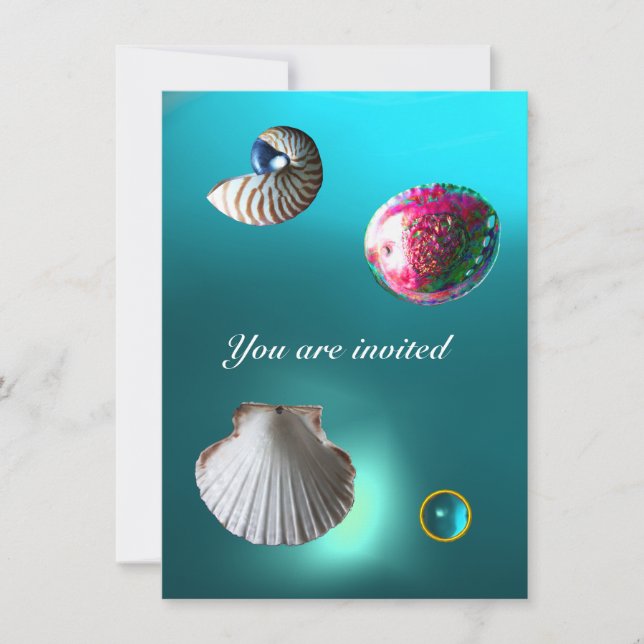 Invitation CADRE DE MER DAMASK GEM BEACH MARIAGE bleu aquamar (Devant)