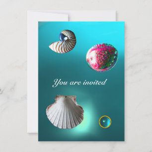 Invitation CADRE DE MER DAMASK GEM BEACH MARIAGE bleu aquamar