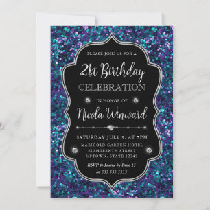Invitation Cadre de naissance avec sequins de sirène bleu et 