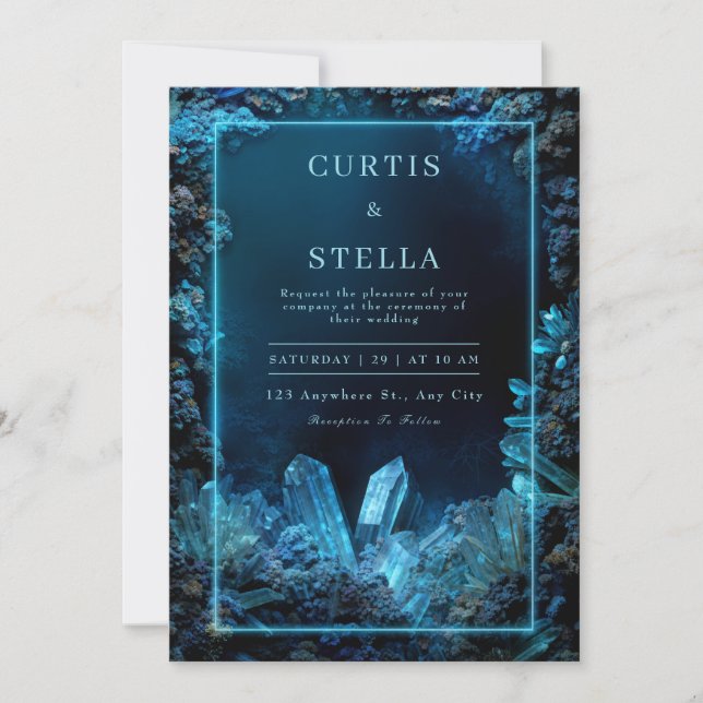 Invitation Cadre de néon de bordure de cristal bleu électriqu (Devant)