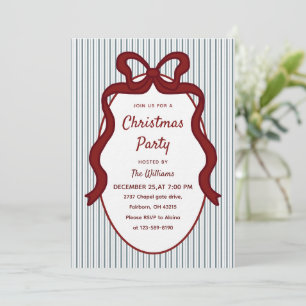 Invitation Cadre de Noël à rayures rouges et bleues classique