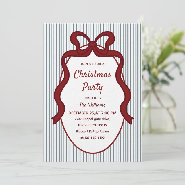 Invitation Cadre de Noël à rayures rouges et bleues classique (Debout devant)