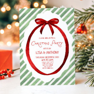 Invitation Cadre de Noël de nœud fantaisiste vert rouge Fête