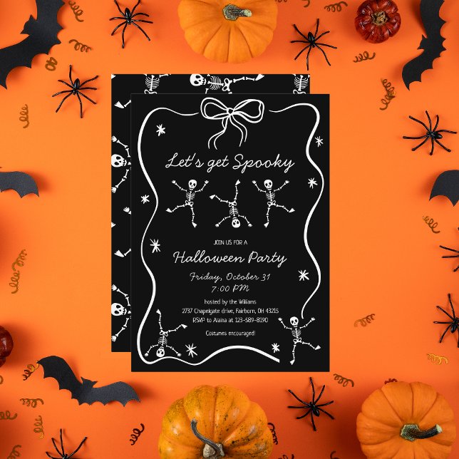 Invitation Cadre de nœud papillon squelette dessiné à la main (Créateur téléchargé)