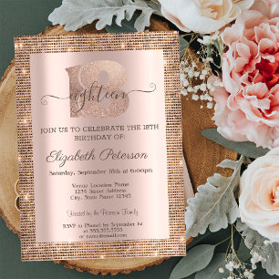 Invitation Cadre de paillettes moderne Rose Gold 18e Annivers