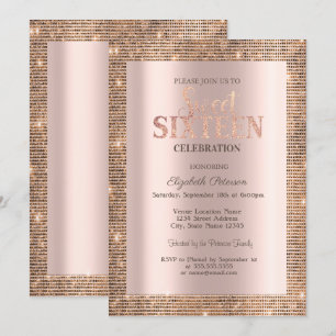 Invitation Cadre de paillettes moderne Rose Gold  Sweet 16