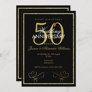 Invitation Cadre de Parties scintillant or glamour 50e Mariag