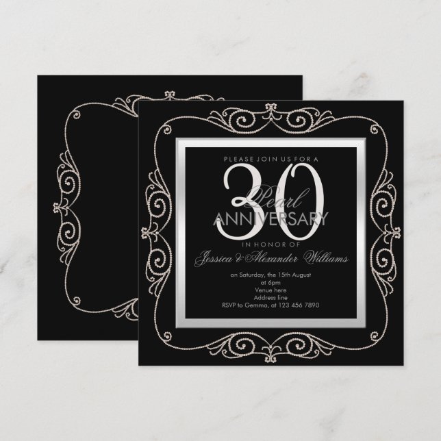 Invitation Cadre de perle élégant pour les 30 ans de mariage (Devant / Derrière)