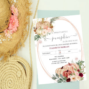 Invitation Cadre de petite citrouille chic Fleurs Baby Shower