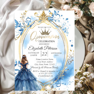 Invitation Cadre de princesse en robe bleue et or