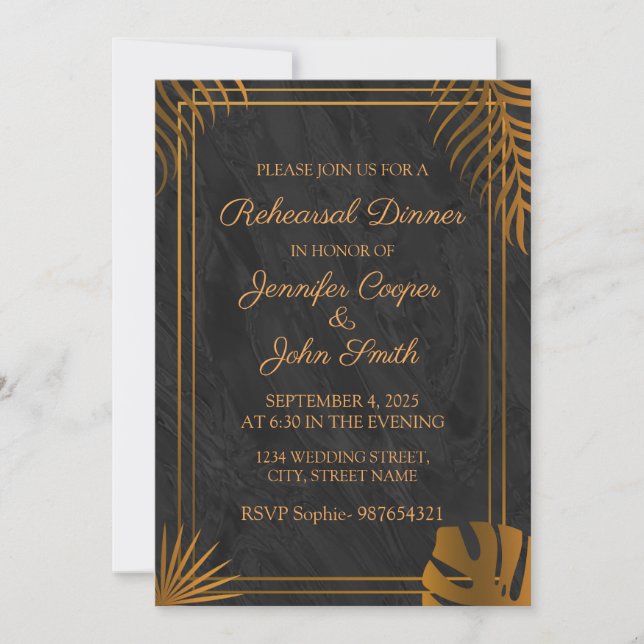 Invitation Cadre de répétition de dîner géométrique à feuille (Devant)