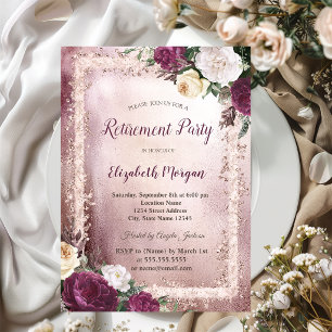 Invitation Cadre de retraite floral burgundy élégant avec pai