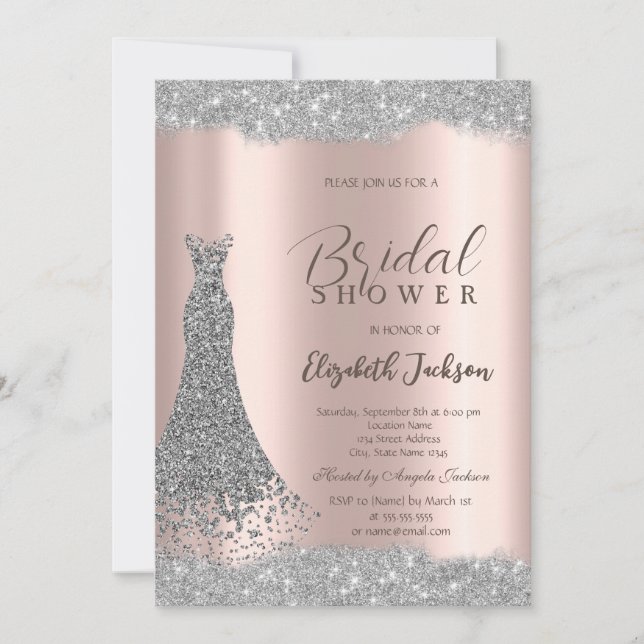 Invitation Cadre de robe argenté scintillant Rose Gold  (Devant)